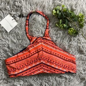 NWT khong boon orange and blue tribal halter bikini top size m